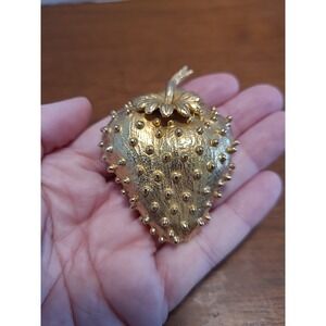 Vintage Strawberry Brooch Pin Gold Tone Retro 2.5"